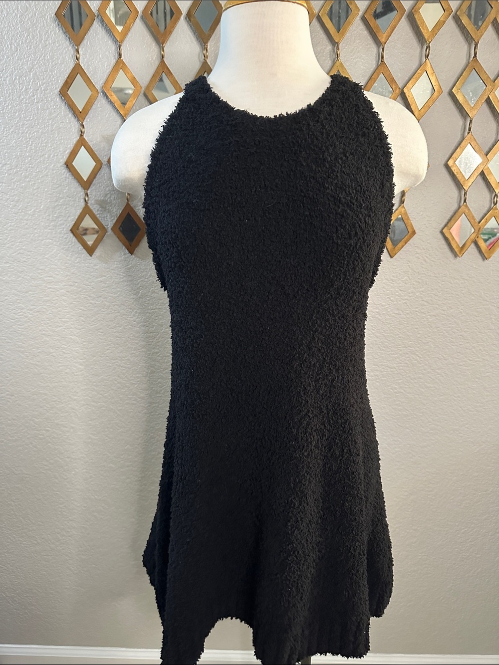 NWT POL Clothing Black Fuzzy Boucle Knit Sleeveless Mini Dress ✨